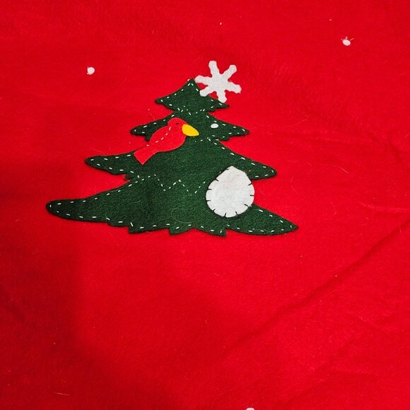 Red Felt Applique Christmas Tree Skirt 41" vintage Snowman Teddy Bear tree gift - Picture 4 of 7